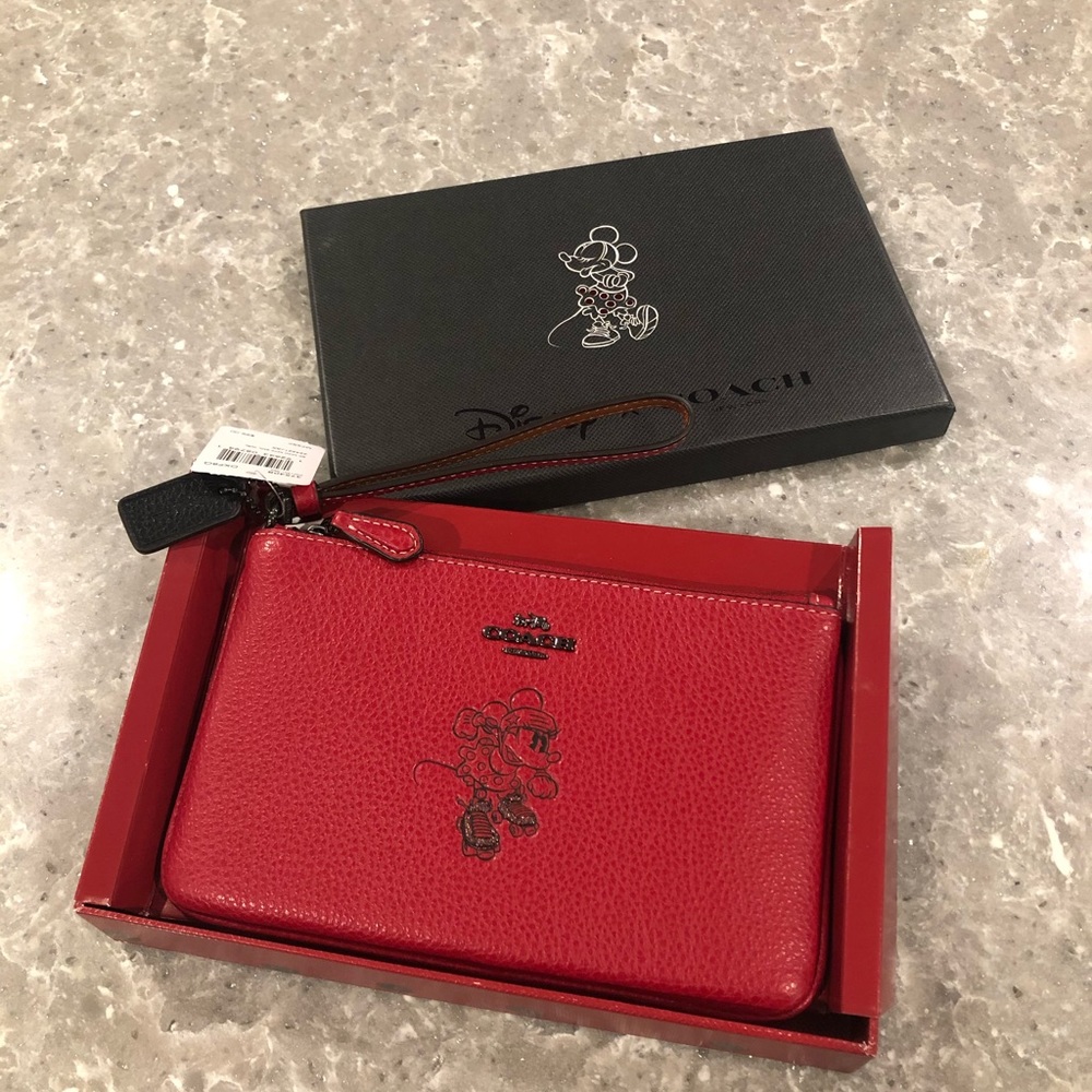 NWT Coach x Disney Minnie Mouse motif wristlet.